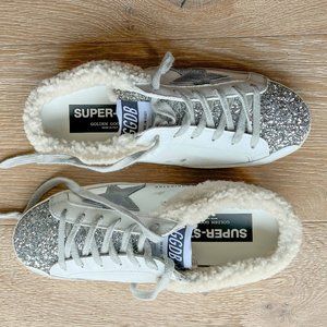 Golden Goose Women’s Super-Star Sabot Glitter Toe Sherling Sz 38 NEW in BOX